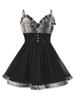 Bambi Princess fur trim chiffon babydoll dress in black, dark coquette dress by Angel Ruche