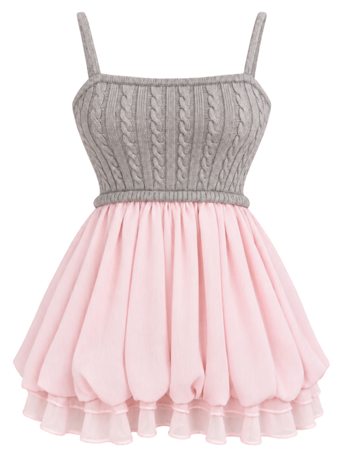Lovergirl cable knit chiffon babydoll dress, dollette aesthetic by Angel Ruche