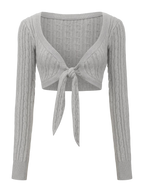 Lovergirl tie front cable knit cardigan in grey, coquette knitwear by Angel Ruche
