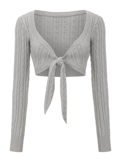 Lovergirl tie front cable knit cardigan in grey, coquette knitwear by Angel Ruche