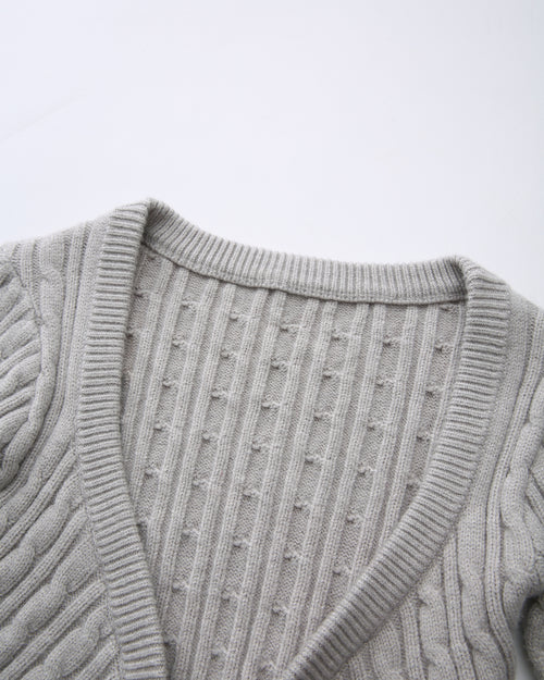 Lovergirl tie front cable knit cardigan in grey by Angel Ruche, photo 13