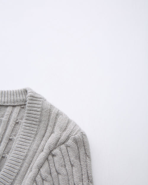 Lovergirl tie front cable knit cardigan in grey by Angel Ruche, photo 14