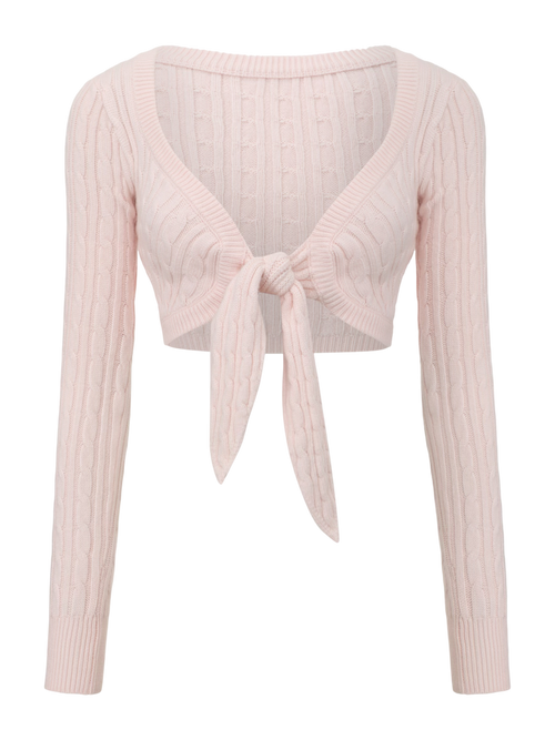 Lovergirl tie front cable knit cardigan in pink, coquette knitwear by Angel Ruche