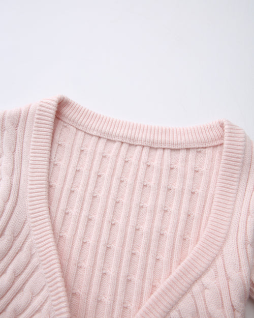 Lovergirl tie front cable knit cardigan in pink by Angel Ruche, photo 16