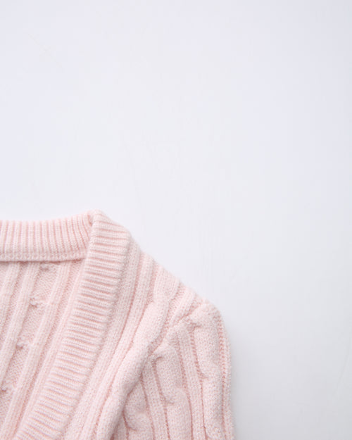 Lovergirl tie front cable knit cardigan in pink by Angel Ruche, photo 17