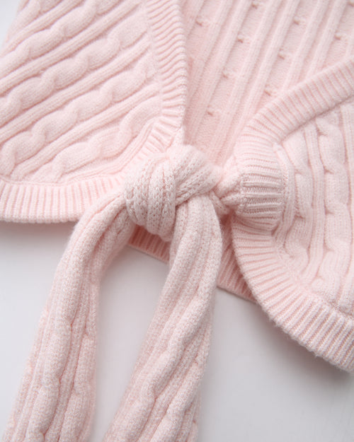 Lovergirl tie front cable knit cardigan in pink by Angel Ruche, photo 18