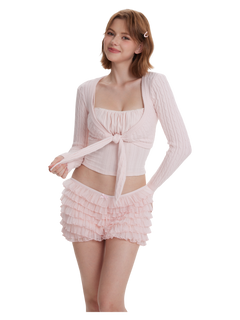 Lovergirl tie front cable knit cardigan in pink by Angel Ruche, photo 6