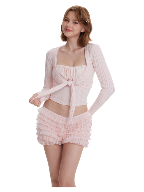 Lovergirl tie front cable knit cardigan in pink by Angel Ruche, photo 6