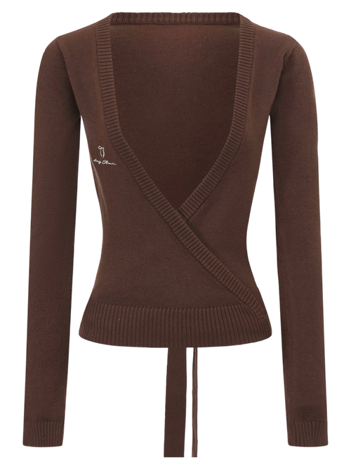 Ballet knit wrap cardigan in brown, balletcore knitwear by Angel Ruche