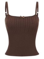 Colette cable knit cami top in brown, balletcore knitwear by Angel Ruche
