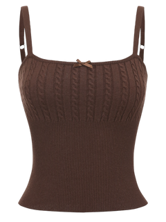 Colette cable knit cami top in brown, balletcore knitwear by Angel Ruche