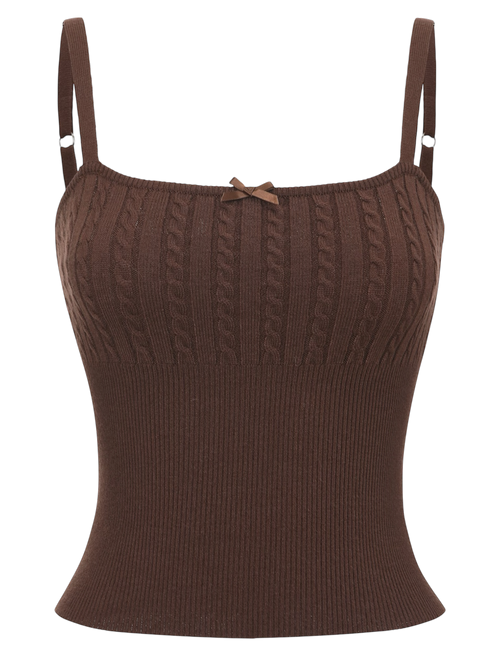 Colette cable knit cami top in brown, balletcore knitwear by Angel Ruche