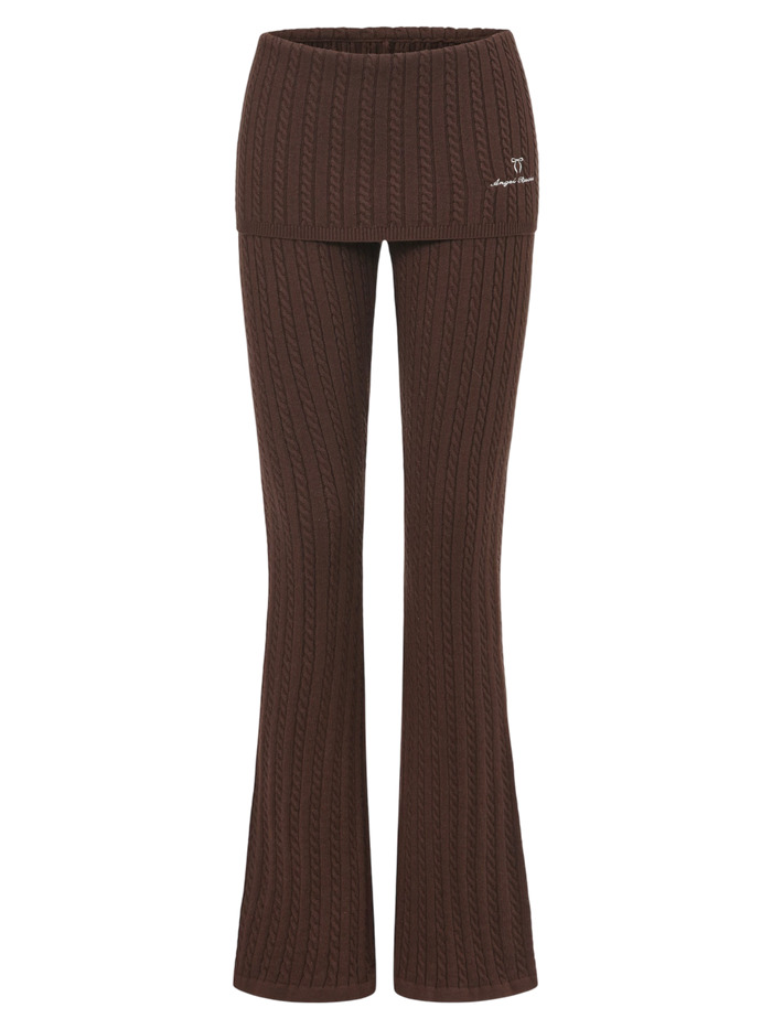 Colette Cable Knit Fold‑Over Pants  (Brown)