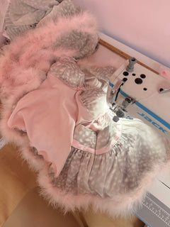 Snow Deer Print Chiffon Cotton Cami（Grey）