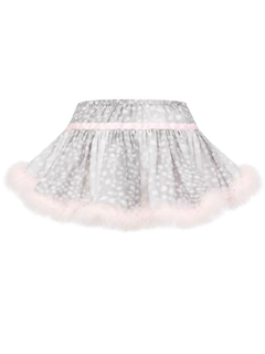 Snow Deer Print Chiffon Fur Mini Skirt（Grey）