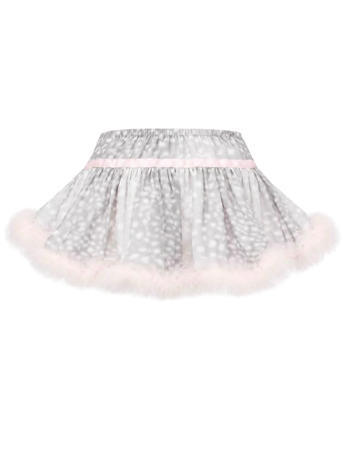 Snow Deer Print Chiffon Fur Mini Skirt（Grey）