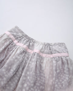 Snow Deer Print Chiffon Fur Mini Skirt（Grey）