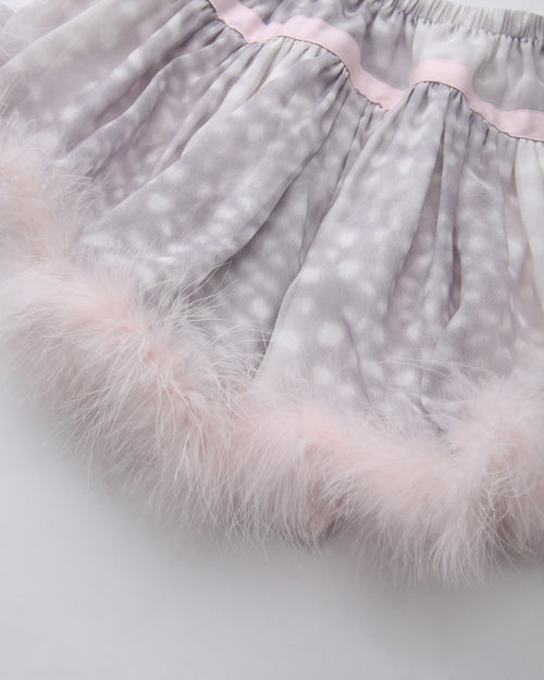 Snow Deer Print Chiffon Fur Mini Skirt（Grey）