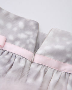 Snow Deer Print Chiffon Fur Mini Skirt（Grey）