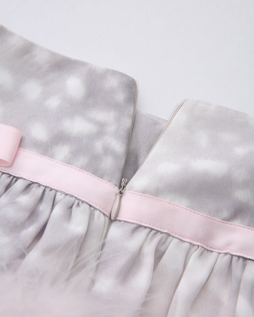 Snow Deer Print Chiffon Fur Mini Skirt（Grey）