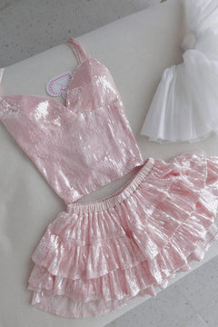 Rosette sequin matching set in pink by Angel Ruche, photo 6