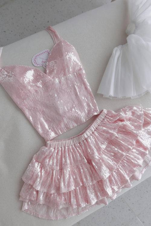 Rosette sequin matching set in pink by Angel Ruche, photo 6