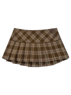Girly Plaid pleated mini skirt in brown with built in shorts, coquette style by Angel Ruche