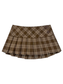 Girly Plaid pleated mini skirt in brown with built in shorts, coquette style by Angel Ruche