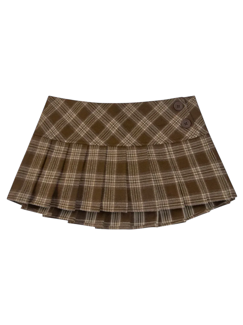 Girly Plaid pleated mini skirt in brown with built in shorts, coquette style by Angel Ruche