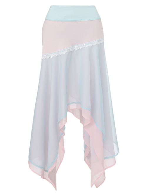 Dewdrop Reversible Lace Chiffon Skirt  (Pink Teal)