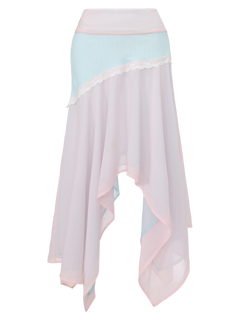 Dewdrop Reversible Lace Chiffon Skirt  (Pink Teal)