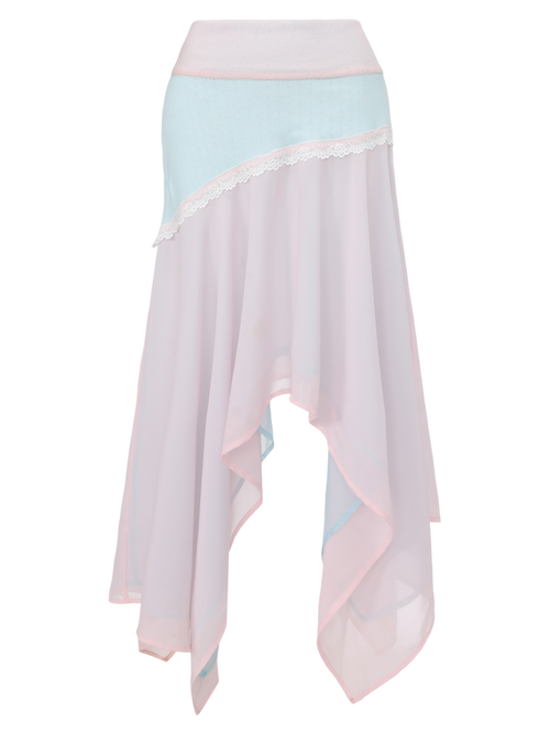 Dewdrop Reversible Lace Chiffon Skirt  (Pink Teal)