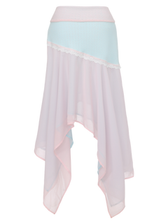 Dewdrop Reversible Lace Chiffon Skirt  (Pink Teal)