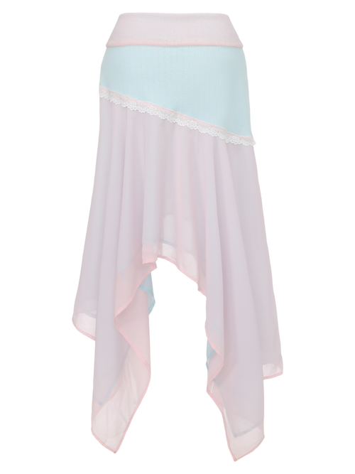Dewdrop Reversible Lace Chiffon Skirt  (Pink Teal)