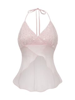 Pirouette babydoll wrap top in sequin pink, balletcore top by Angel Ruche