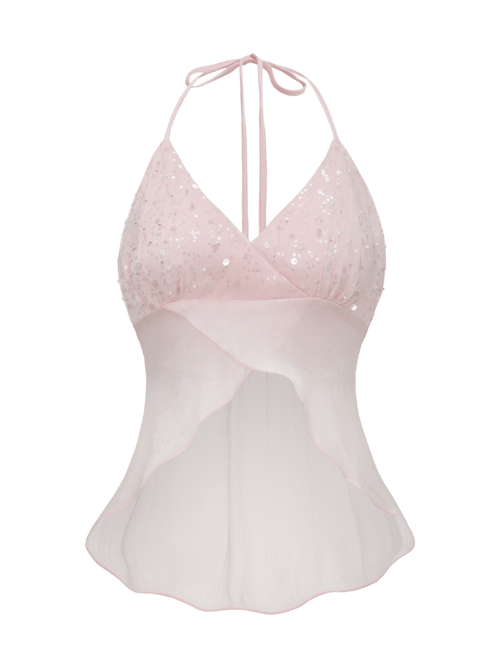 Pirouette babydoll wrap top in sequin pink, balletcore top by Angel Ruche