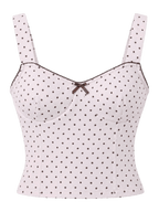 Whimsy Doll cotton active top in brown polka dot, coquette activewear by Angel Ruche