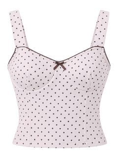Whimsy Doll cotton active top in brown polka dot, coquette activewear by Angel Ruche