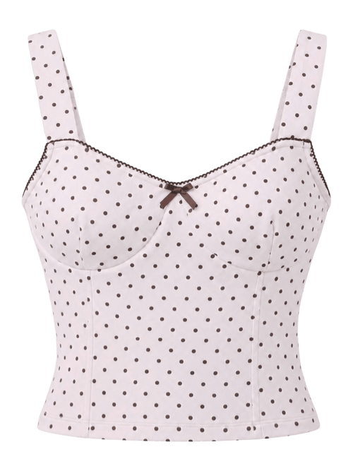 Whimsy Doll cotton active top in brown polka dot, coquette activewear by Angel Ruche