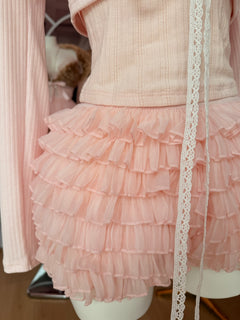 Delicate chiffon ruffle shorts in rose pink by Angel Ruche, photo 13