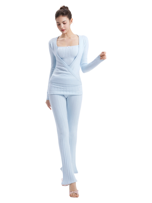 Ice blue cable knit outfit, balletcore knitwear by Angel Ruche