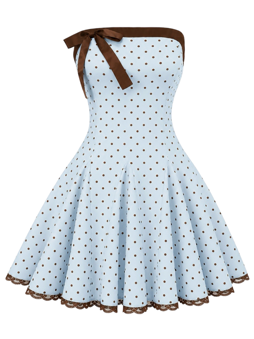 Dolly polka dot dress with petticoat in baby blue, dollette aesthetic by Angel Ruche