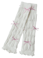 Gold bow leg warmers in white, balletcore accessory by Angel Ruche