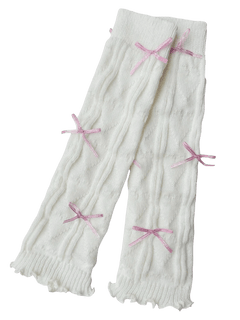 Gold bow leg warmers in white, balletcore accessory by Angel Ruche