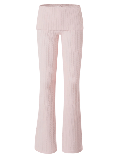 Colette cable knit fold over pants in soft pink, balletcore loungewear by Angel Ruche