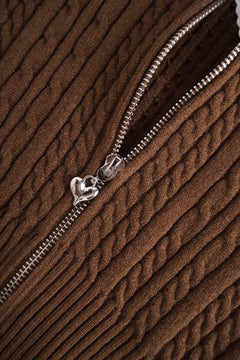 Fur trim Mocha cable knit zip up cardigan in brown by Angel Ruche, photo 18