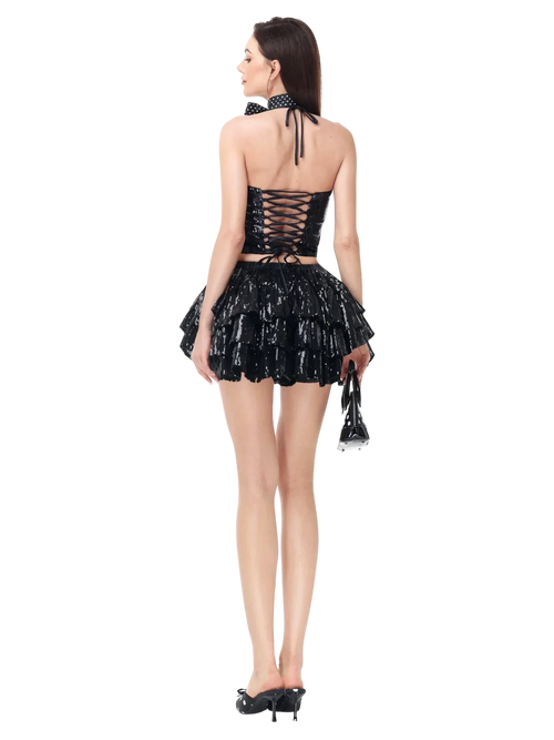 Onyx Fairy Dust sequin mini skirt in black by Angel Ruche, photo 11