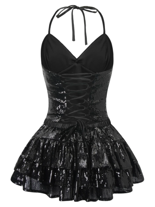 Onyx Fairy Dust sequin mini skirt in black by Angel Ruche, photo 4