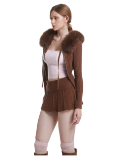 Fur trim Mocha cable knit set in brown by Angel Ruche, photo 3