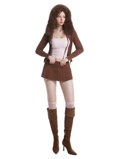 Fur trim Mocha cable knit set in brown by Angel Ruche, photo 11